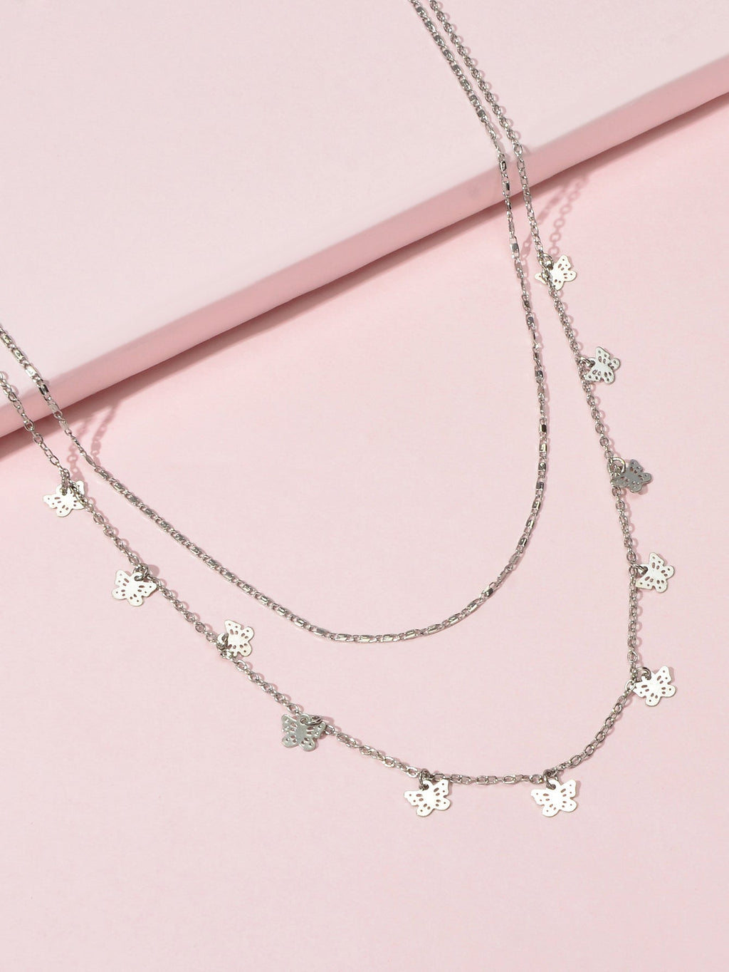 Minimalist Silver Double layer Chain Butterfly Collar Necklace Female Jewellery