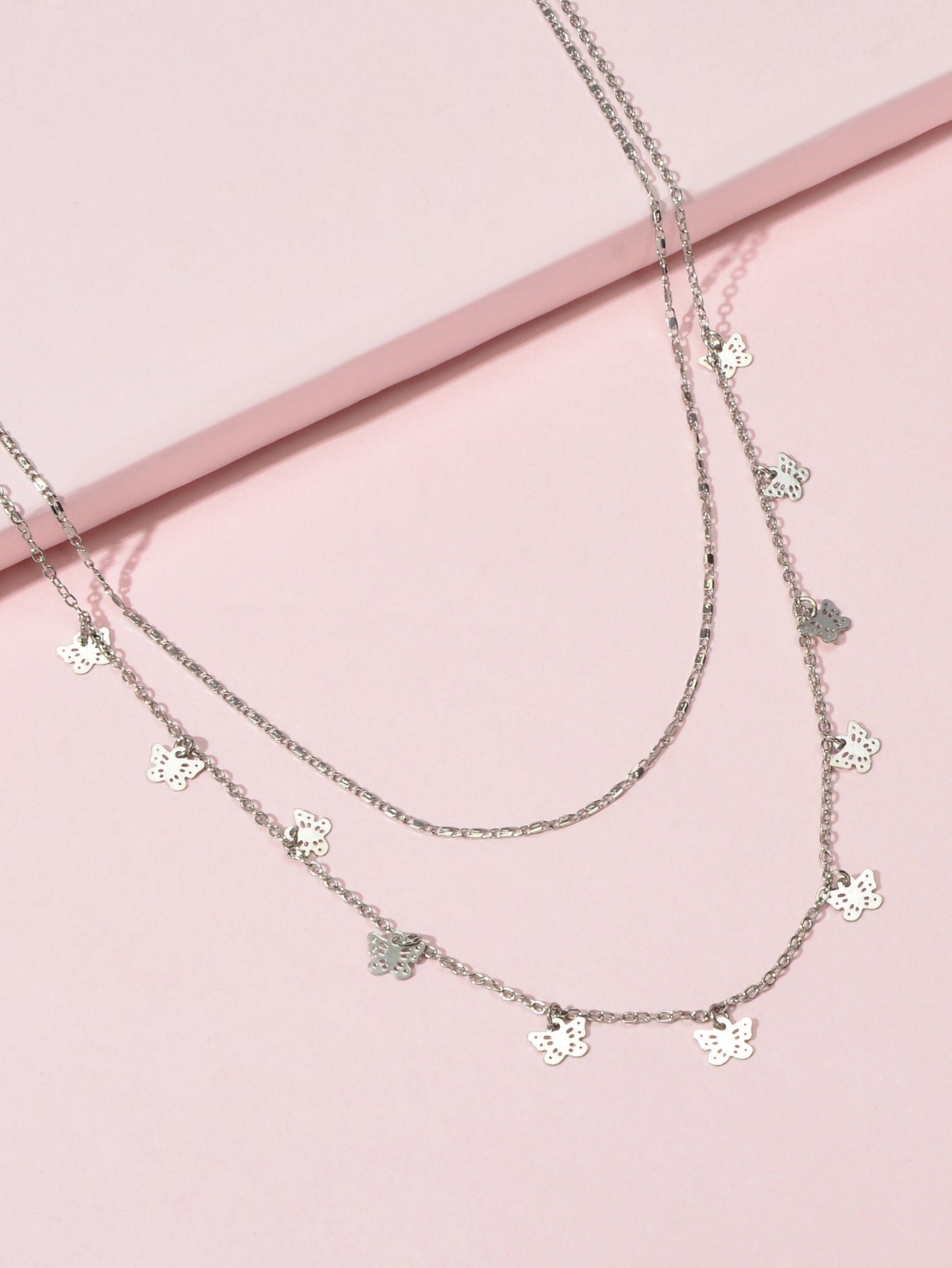 Minimalist Silver Double layer Chain Butterfly Collar Necklace Female Jewellery