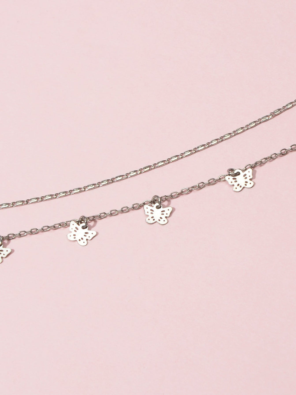 Minimalist Silver Double layer Chain Butterfly Collar Necklace Female Jewellery
