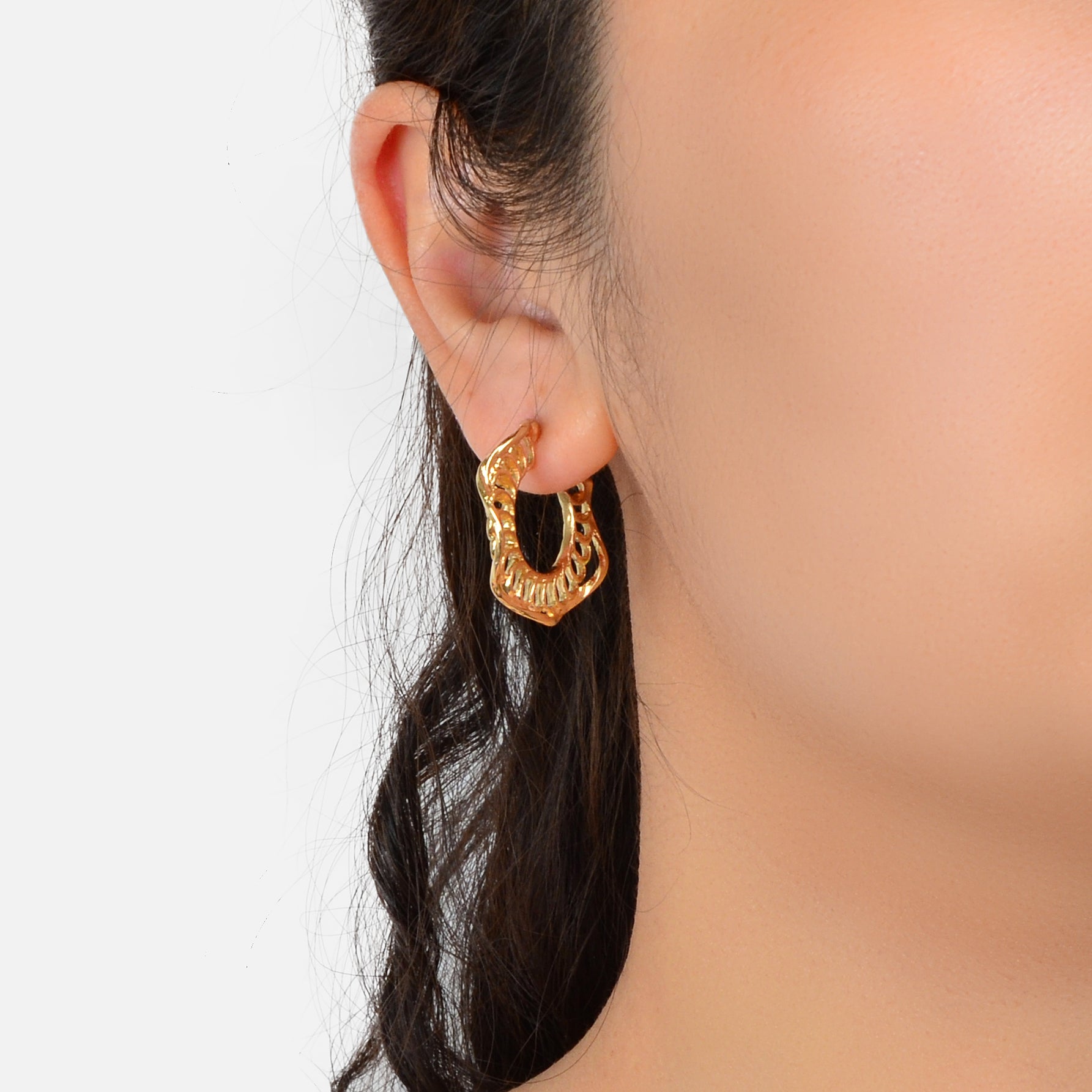 Classic Gold Plated Circle Open Half Hoop Huggie Chunky Wrap Cuffs Stud Earrings