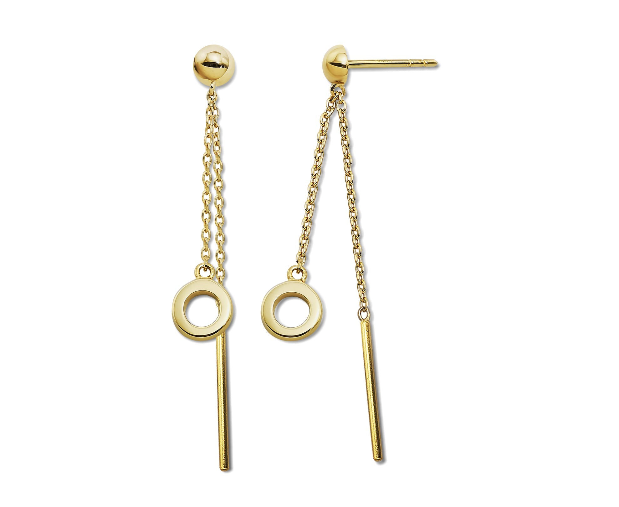 Oorhangers met Cirkel en Staafje aan ketting Goudkleur JE040G