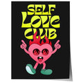 Self Love Club Poster · Flaming Herz Charakter Illustration Poster  · Retro Pop Art Typografie · Print ohne Rahmen